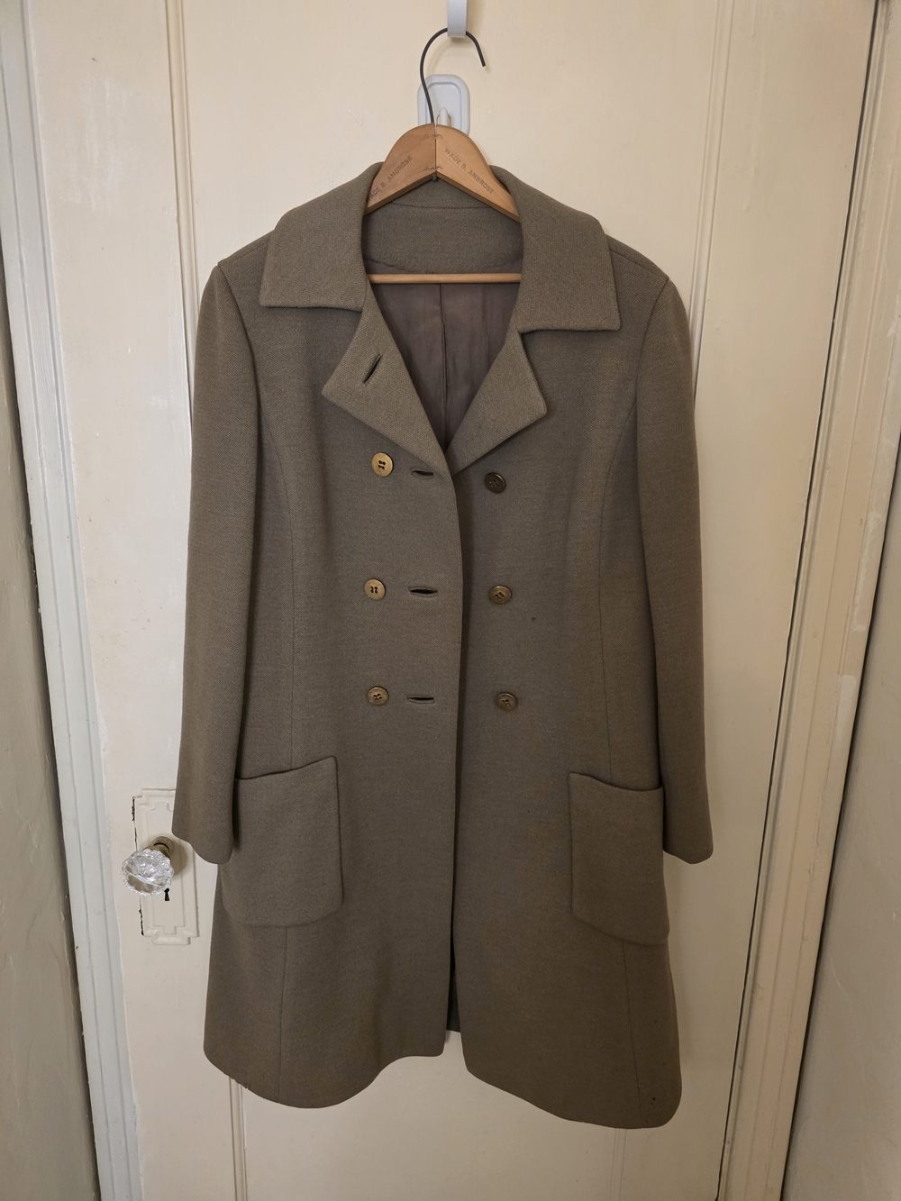 Womens Taupe Double-Breasted Wool Blend Coat